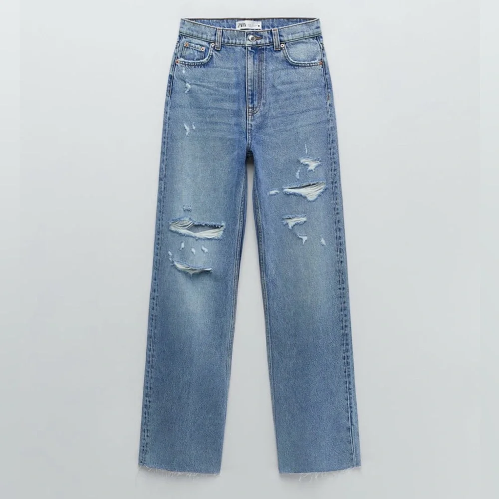 Zara High Waisted Distressed Jeans - Picture 1 of 8